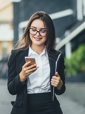 woman looking at her phone