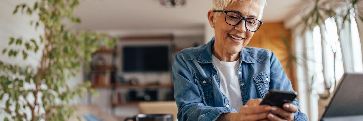 woman looking at her phone